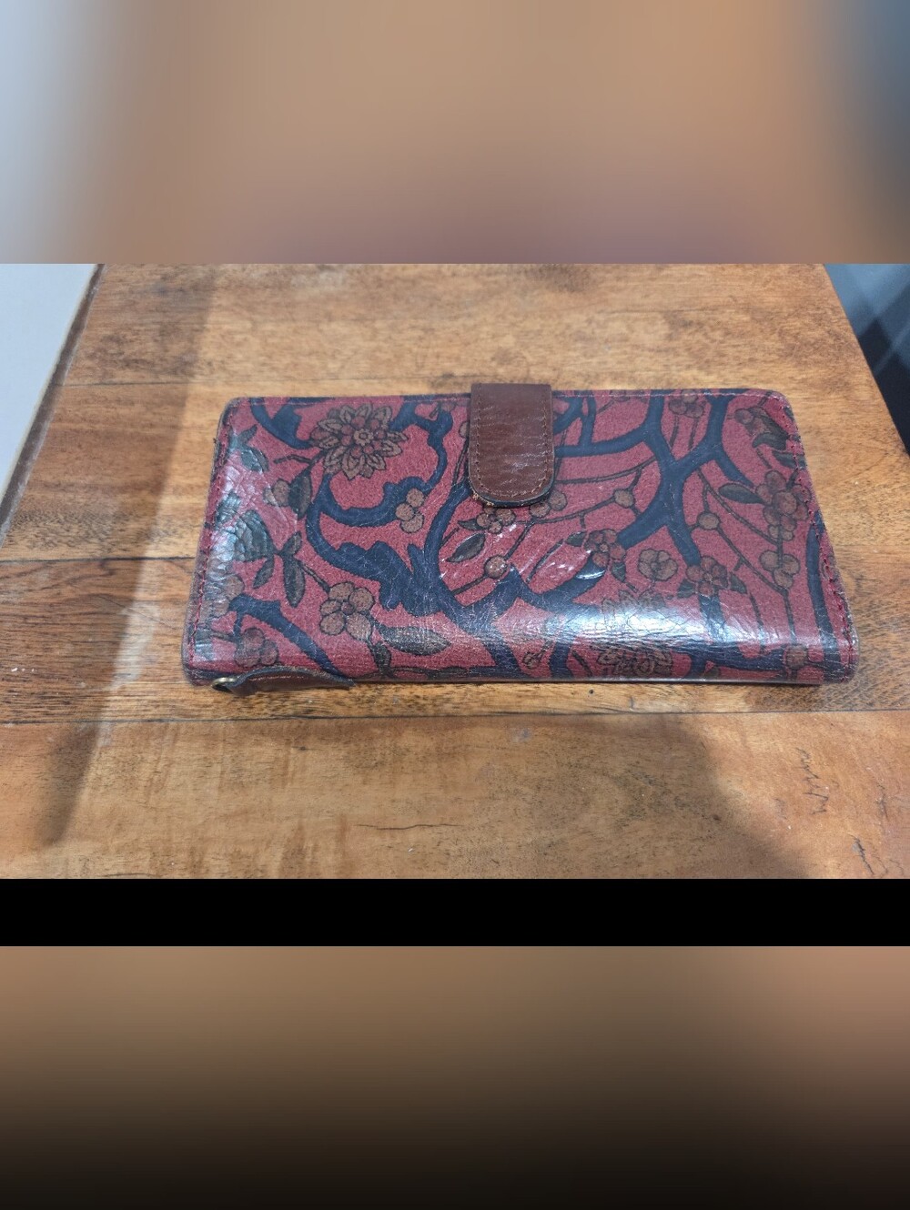 Patricia Nash Leather Floral Print Snap Zip Clutch Wallet Wristlet